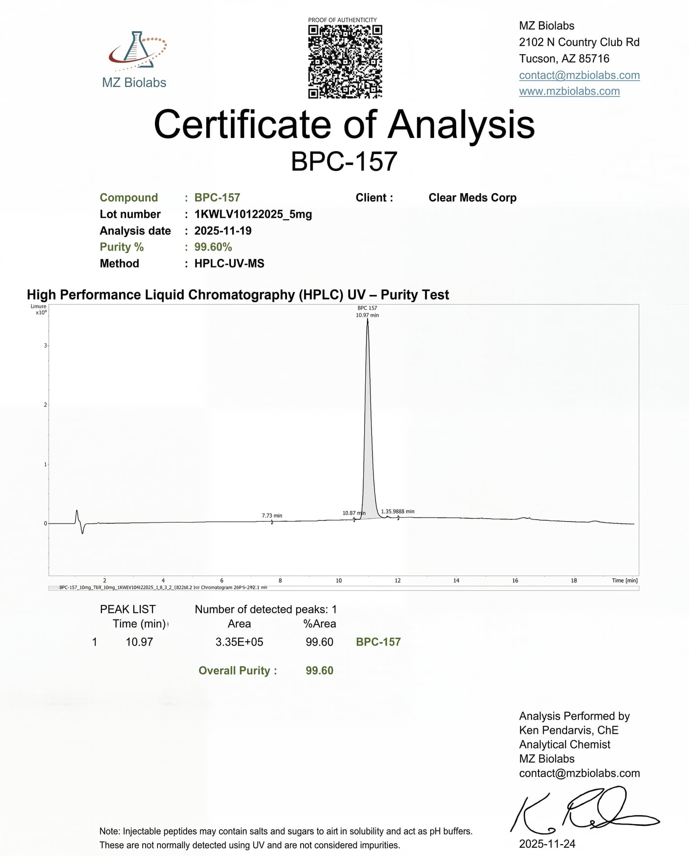 BPC-157 Certificate of Analysis