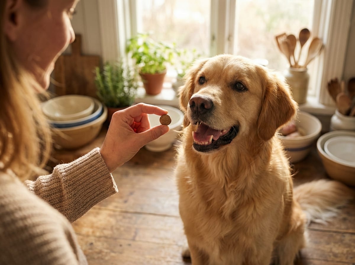 Giving a dog their daily supplement
