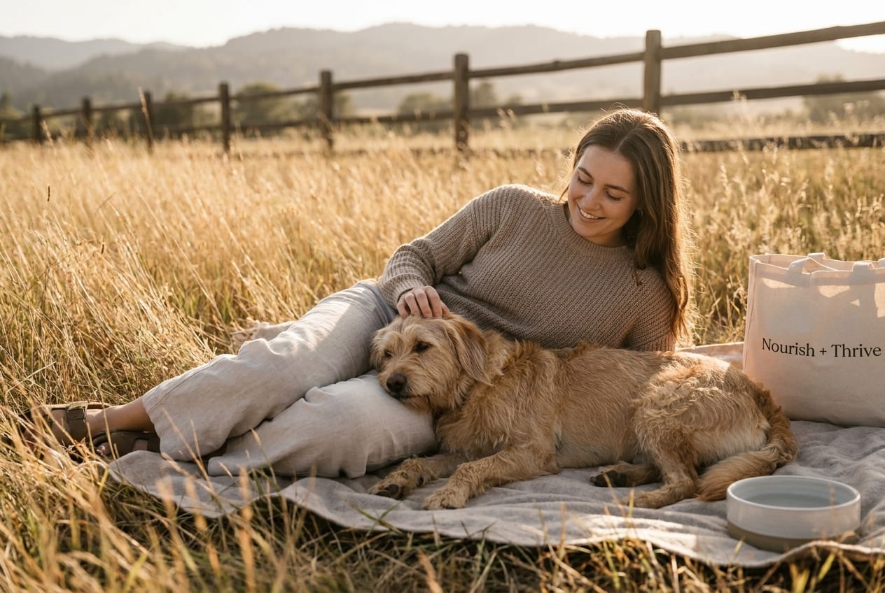 A happy owner and their dog